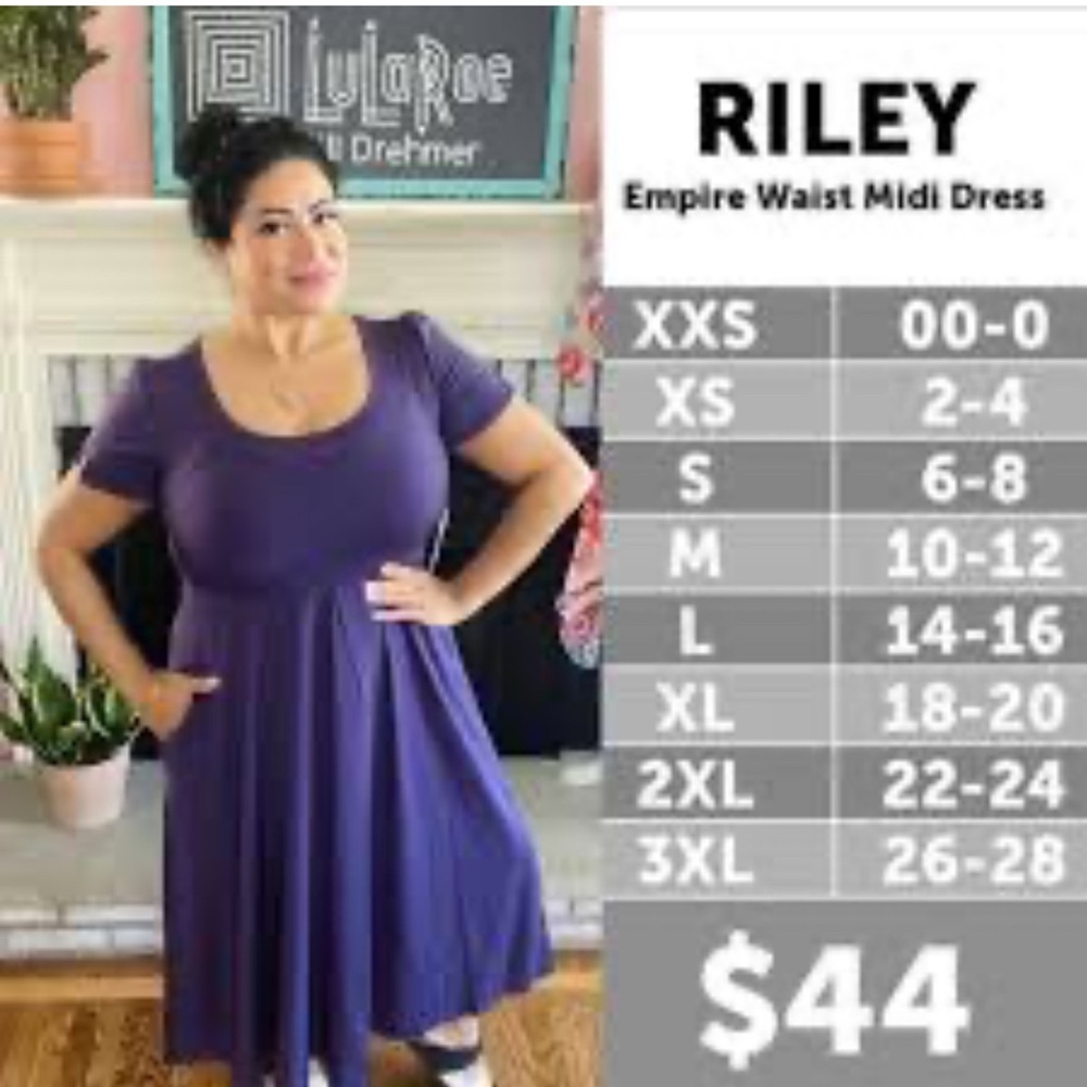 LulaRoe Riley Maxi Dress Size 3X Purple Empire Waist New - Picture 6 of 7